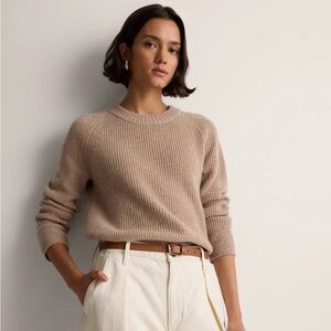 Quince Mongolian Cashmere Fisherman Crewneck Sweater in Oatmeal
